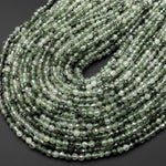 AAA Faceted Natural Green Tourmaline Rutile Quartz 3mm 4mm Round Beads 15.5" Strand