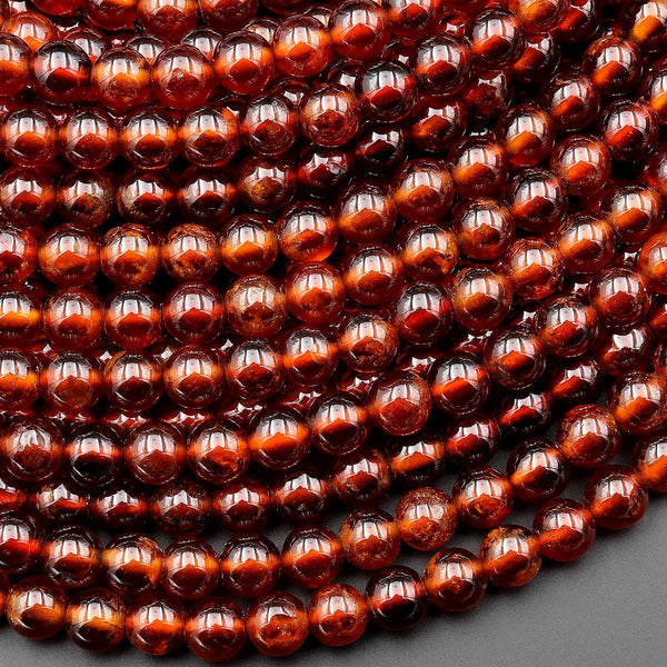 AAA Natural Orange Brown Hessonite Garnet Round 4mm 5mm Beads Gemstone 15.5" Strand