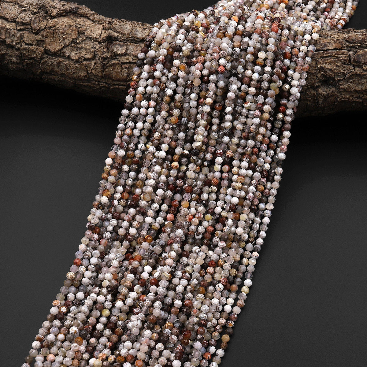 Micro Faceted Natural Laguna Lace Agate 3mm Round Beads 15.5