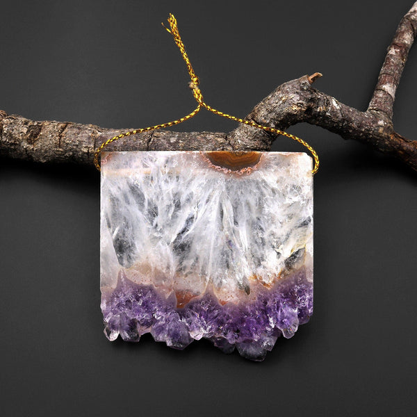 Icy Natural Purple Amethyst Crystal Stalactite Druzy Pendant Top Side Drilled Gemstone A1