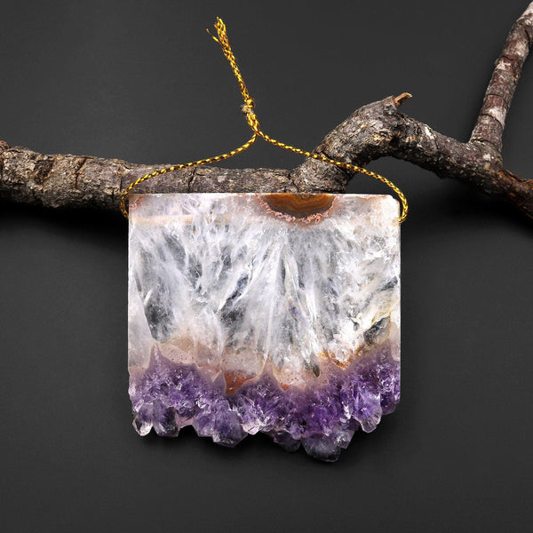 Icy Natural Purple Amethyst Crystal Stalactite Druzy Pendant Top Side Drilled Gemstone