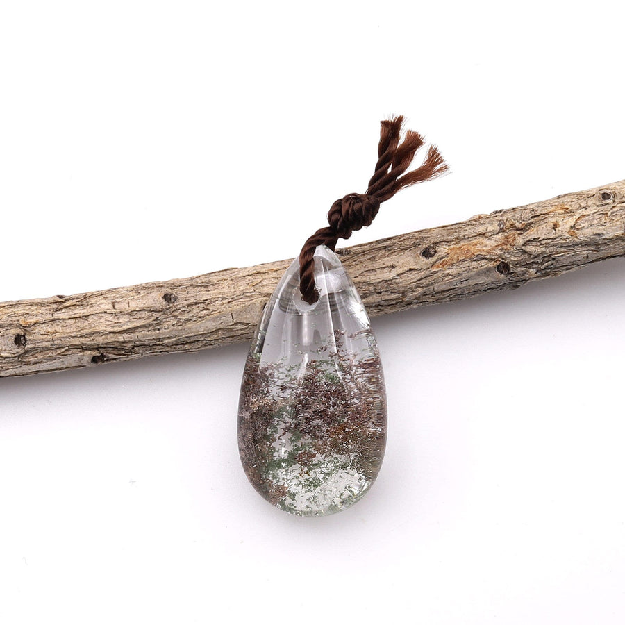 AAA Natural Green Lodalite Phantom Quartz Puffy Teardrop Pendant Gemstone Focal Bead Extra Clear