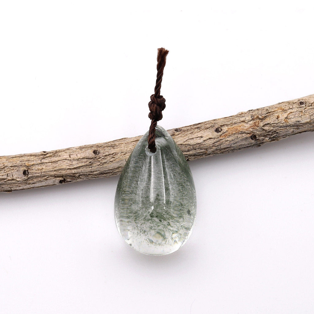 AAA Natural Green Lodalite Phantom Quartz Puffy Teardrop Pendant Gemstone Focal Bead Extra Clear A2