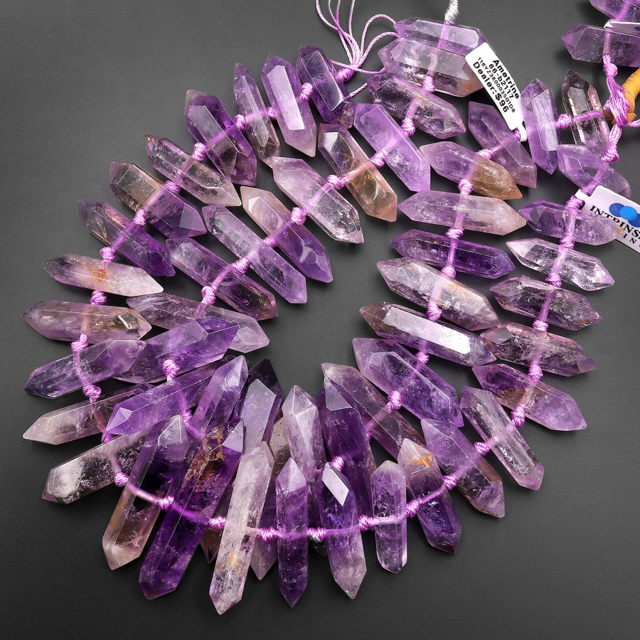 Natural Ametrine Faceted Double Terminated Pointed Beads Center Drilled Large Healing Crystal Focal Pendant 15.5" Strand