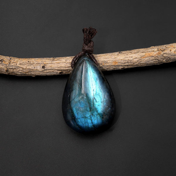AAA Natural Blue Labradorite Teardrop Side Drilled Pendant A2