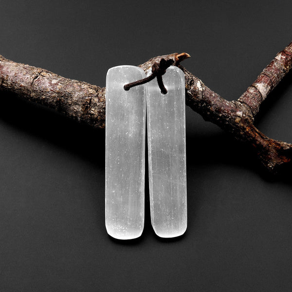 Natural Selenite Long Rectangle Earring Pair Matched Gemstone Beads