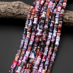 Natural Fantasy Fire Agate Bamboo Stem Tube Cylinder Beads 15" Strand