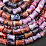 Natural Fantasy Fire Agate Bamboo Stem Tube Cylinder Beads 15" Strand