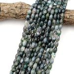 Natural Green Moss Agate Drum Barrel Beads 15.5" Strand