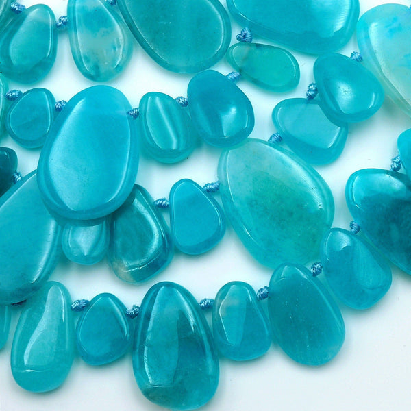 AAA Natural Peruvian Amazonite Smooth Freeform Teardrop Focal Pendant Beads Top Side Drilled 15.5" Strand