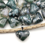AAA Natural Green Moss Agate Gemstone Puffy Heart Pendant Natural Crystal Focal Bead