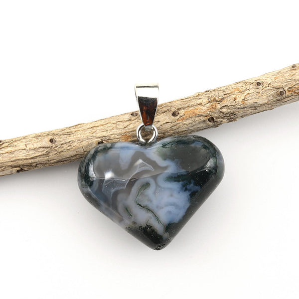 AAA Natural Green Moss Agate Gemstone Puffy Heart Pendant Natural Crystal Focal Bead A3