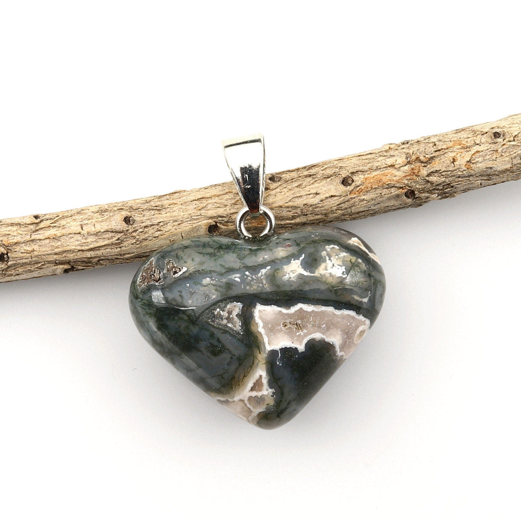 AAA Natural Green Moss Gemstone Puffy Heart Pendant Natural Crystal Focal Bead A4