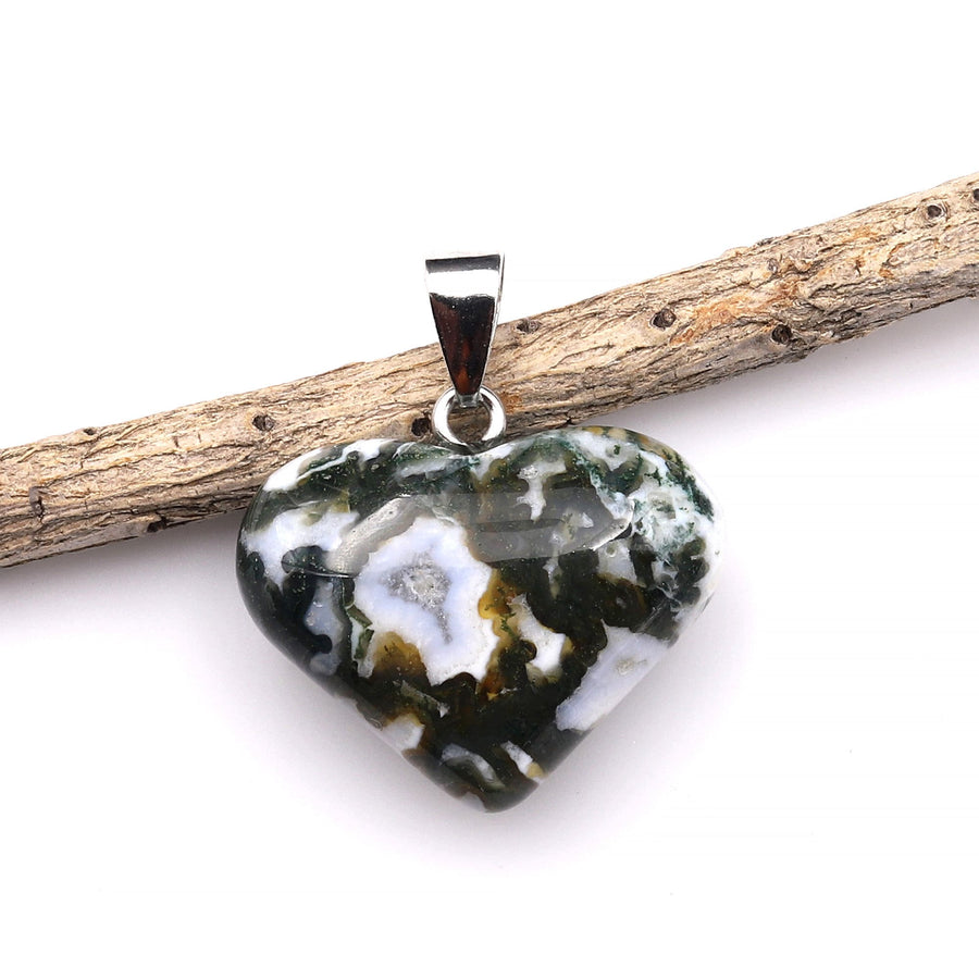 AAA Natural Rainbow Moss Agate Gemstone Puffy Heart Pendant Natural Crystal Focal Bead A4