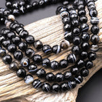 Faceted Natural Tuxedo Agate Round Beads 6mm 8mm Black White Stripes Beads 15.5" Strand