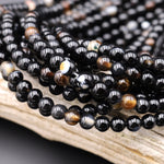 Natural Black Brown Agate 4mm Smooth Round Beads 15.5" Strand