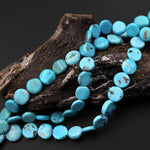 Natural American Turquoise Beads Thin Flat Coin 10mm Real Genuine Stunning Blue Gemstone 15.5" Strand