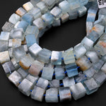 Large Translucent Natural Blue Aquamarine 10mm Cube Beads Golden Copper Matrix 15.5" Strand