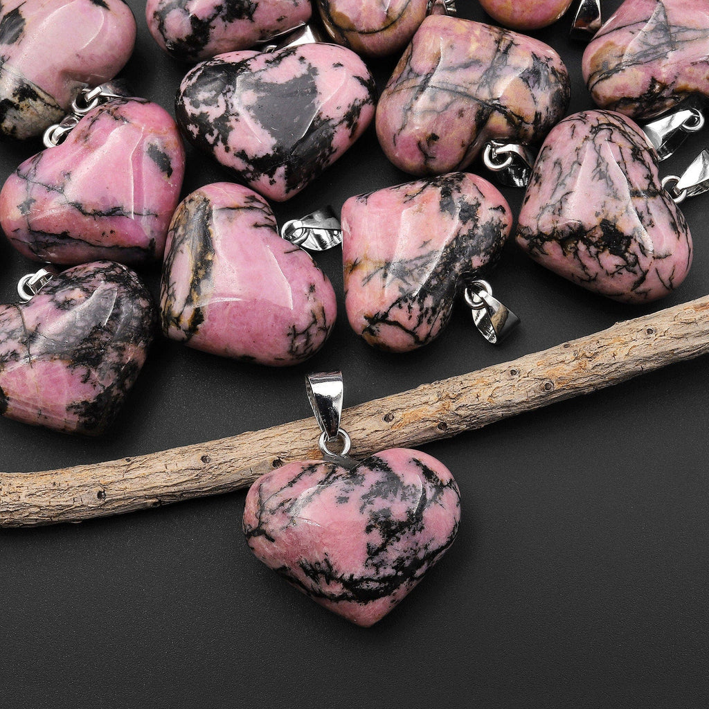 Natural Pink Rhodonite Teardrop Pendant Natural Crystal Focal Bead Adorable A1