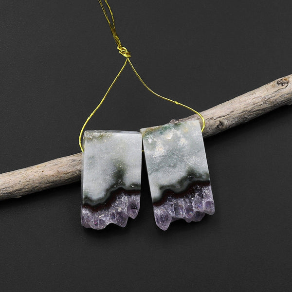 Small Natural Amethyst Stalactite Slice Matched Earring Gemstone Bead Pair A23