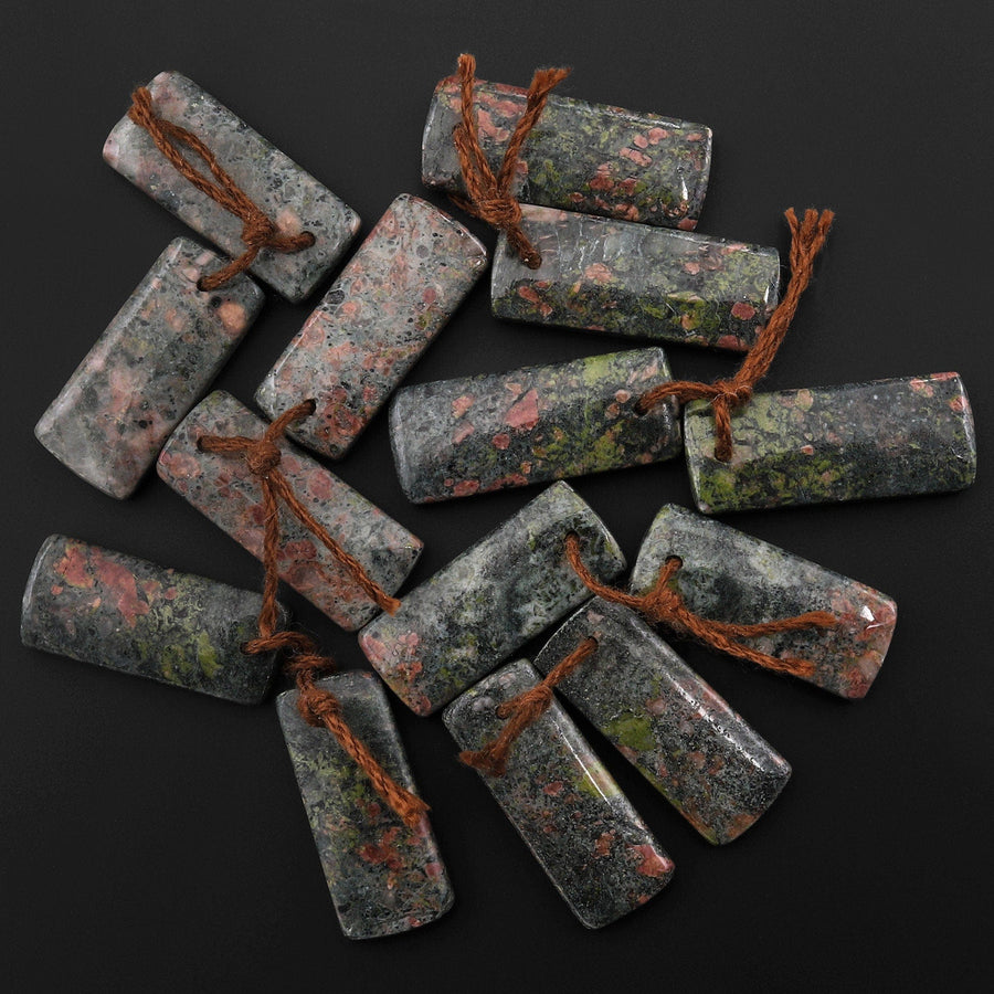 Natural Red Unakite Earring Pair Drilled Matched Short Rectangle Gemstone Beads