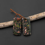 Natural Red Unakite Earring Pair Drilled Matched Short Rectangle Gemstone Beads