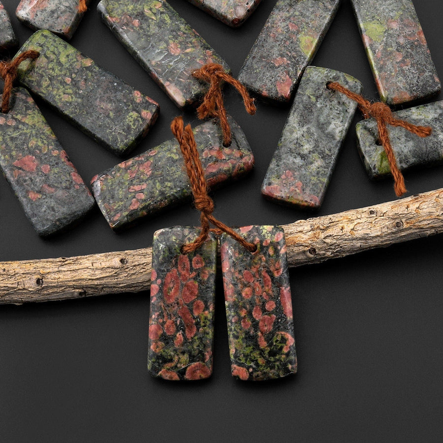 Natural Red Unakite Earring Pair Drilled Matched Short Rectangle Gemstone Beads