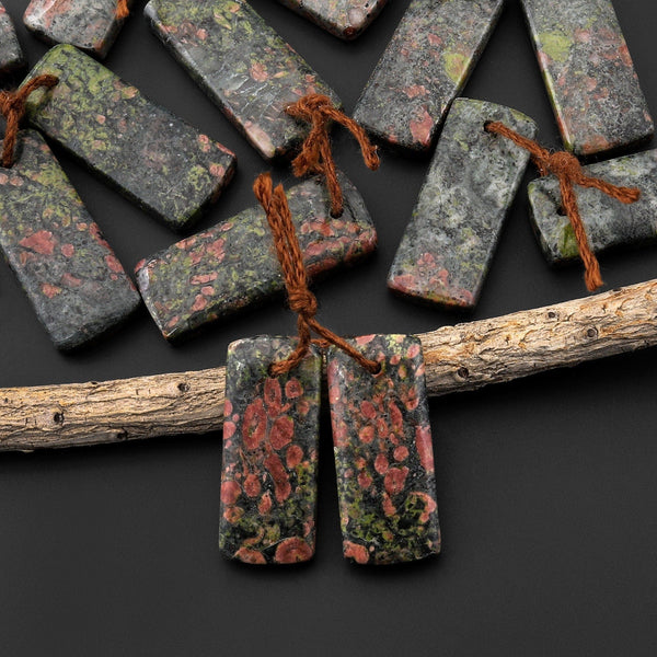 Natural Red Unakite Earring Pair Drilled Matched Short Rectangle Gemstone Beads