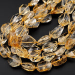 AAA Faceted Natural Golden Citrine Freeform Nugget Beads Handcut Orange Golden Gemstone Super Gemmy 15.5" Strand