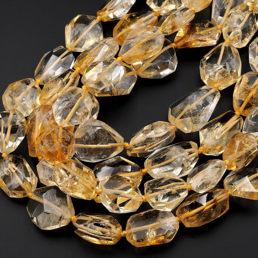 AAA Faceted Natural Golden Citrine Freeform Nugget Beads Handcut Orange Golden Gemstone Super Gemmy 15.5" Strand