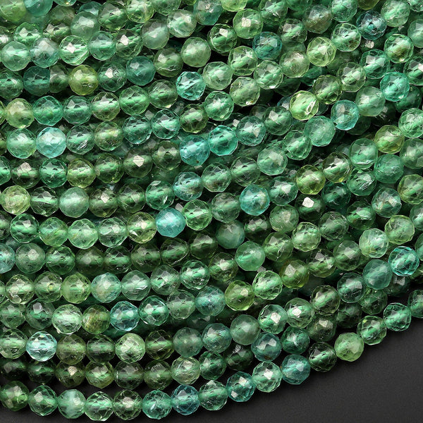 AAA Rare Faceted Natural Green Apatite 4mm Round Beads 15.5" Strand