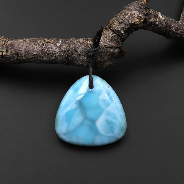 Natural Blue Larimar Triangle Pendant Drilled Genuine Real Blue Larimar Gemstone A19