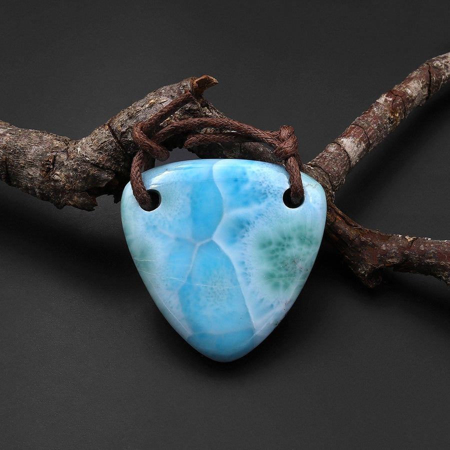 2 Hole Pendant Natural Blue Larimar Triangle Pendant Drilled Genuine Real Blue Larimar Gemstone A23