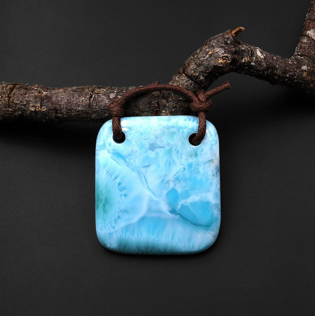 2 Hole Pendant Natural Blue Larimar Square Pendant Drilled Genuine Real Blue Larimar Gemstone A17