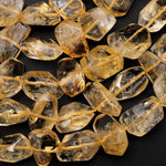 AAA Faceted Natural Golden Citrine Freeform Nugget Beads Handcut Gemstone Super Gemmy 15.5" Strand