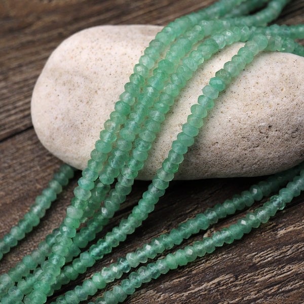 Faceted Natural Green Aventurine Rondelle Beads 4mm 15.5" Strand