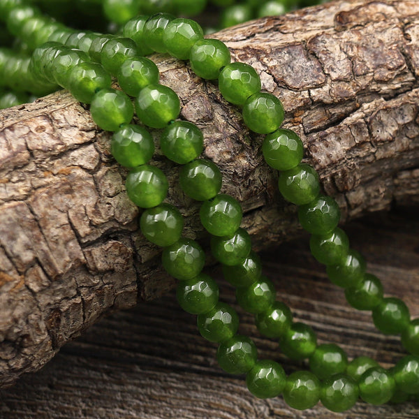 Faceted Forest Green Taiwan Jade Round 6mm Beads Gemstone 15.5" Strand