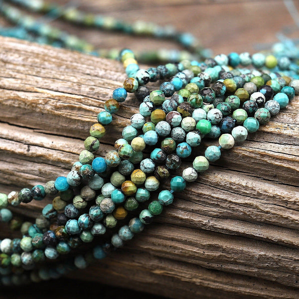 Natural Turquoise 3mm Faceted Round Beads Real Genuine Natural Blue Green Brown Turquoise Micro Cut 15.5" Strand