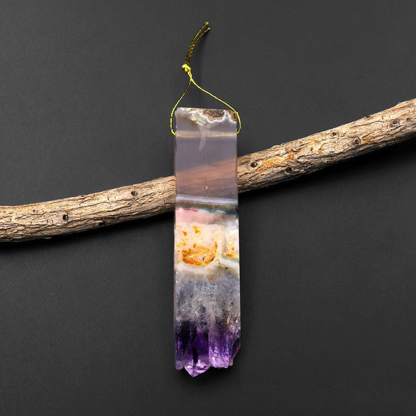 Natural Purple Amethyst Stalactite Long Thin Rectangle Pendant Side Drilled Focal Bead A2