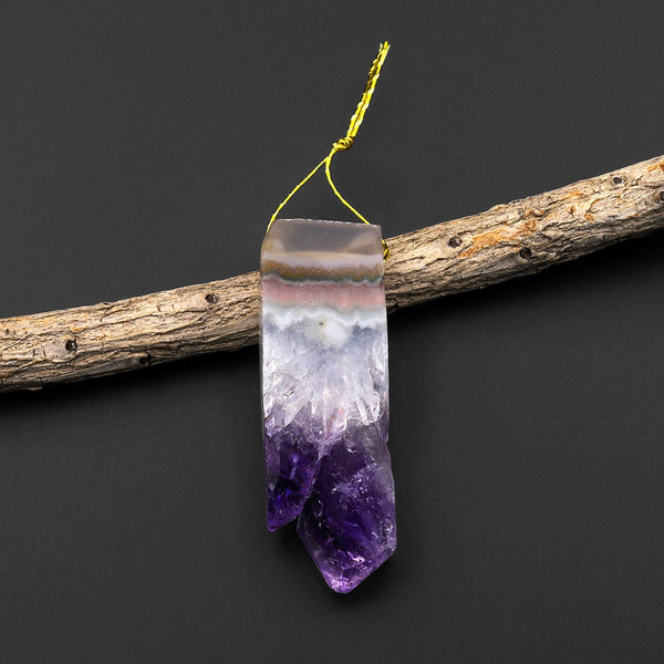 Natural Purple Amethyst Stalactite Long Thin Rectangle Pendant Side Drilled Focal Bead A4
