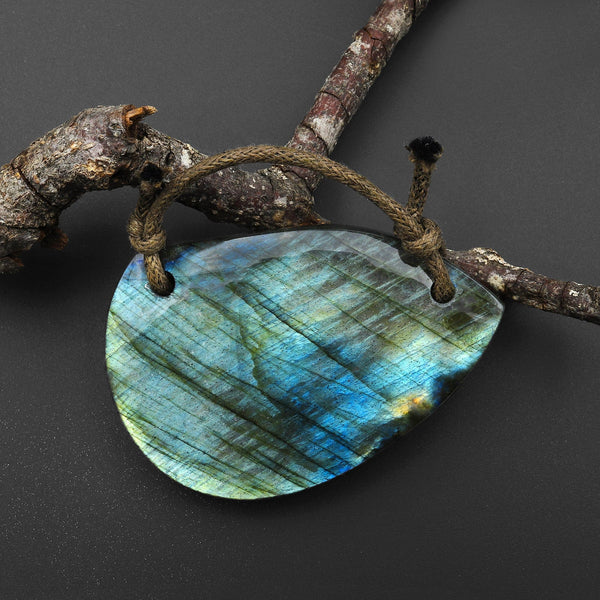 2 Hole Pendant AAA Large Natural Labradorite Pendant Nothing But Fire P0298