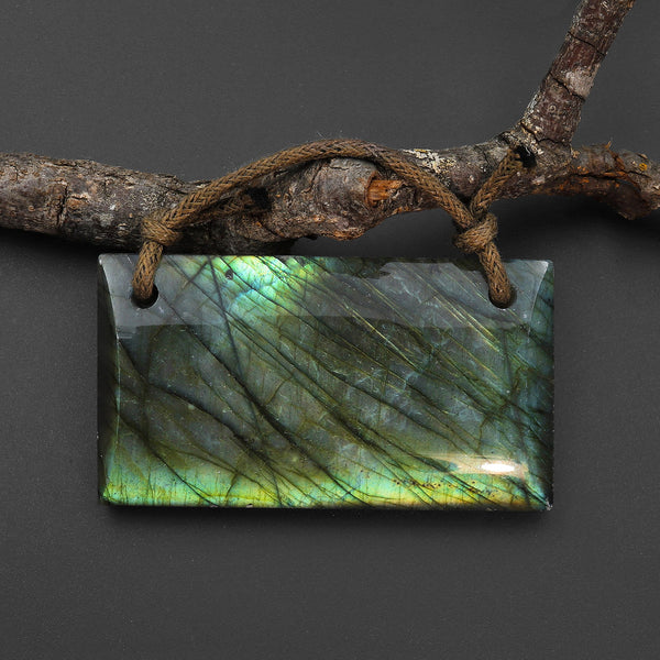 2 Hole Pendant AAA Large Natural Labradorite Rectangle Pendant Nothing But Fire P0309