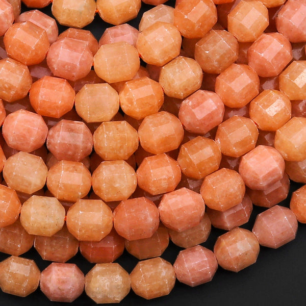 Faceted Natural Peach Orange Calcite 8mm Rounded Prism Beads 15.5" Strand