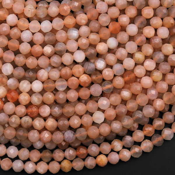Faceted Natural Peach Moonstone Round Beads 4mm 15.5" Strand