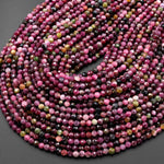 Faceted Natural Red Fuchsia Pink Rubellite Tourmaline 4mm Round Beads Micro Diamond Cut Gemstone 15.5" Strand