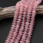 AAA Gem Grade Large Faceted Natural Pink Rose Quartz Rondelle Beads 12mm 15.5" Strand