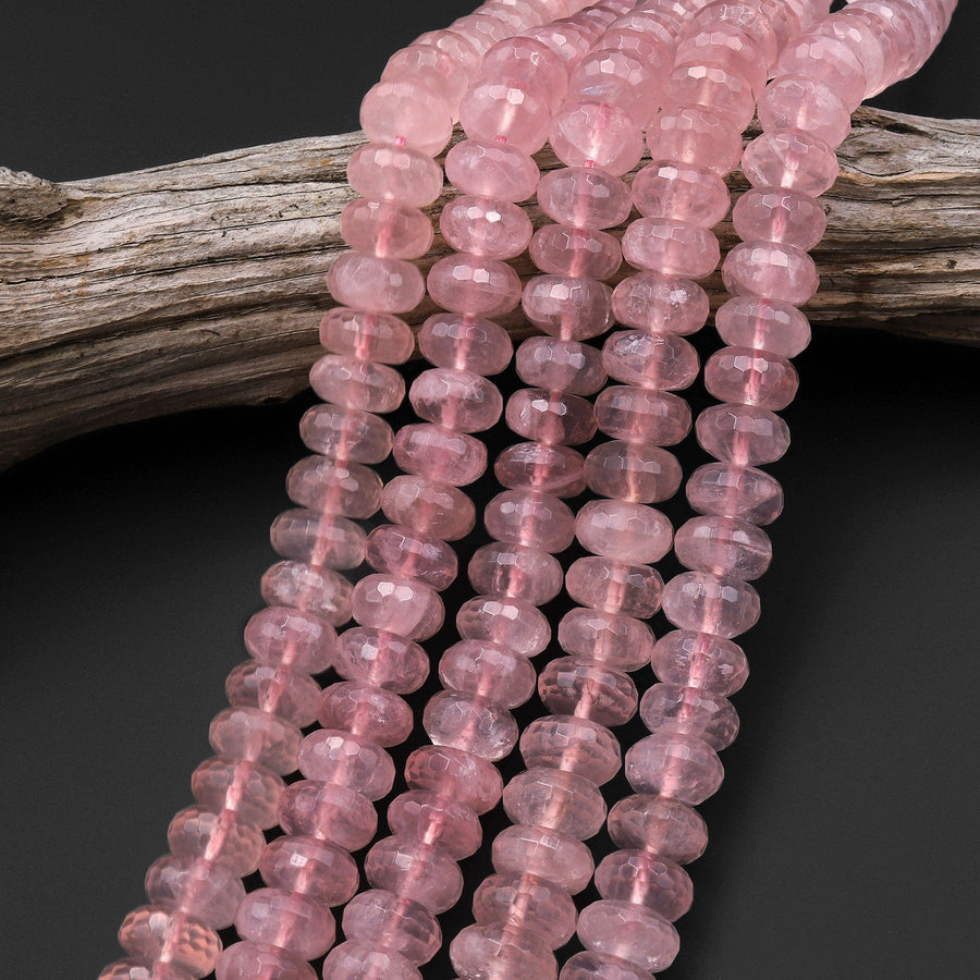 AAA Gem Grade Large Faceted Natural Pink Rose Quartz Rondelle Beads 12mm 15.5" Strand
