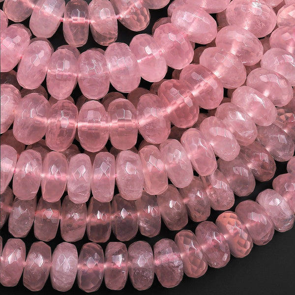 AAA Gem Grade Large Faceted Natural Pink Rose Quartz Rondelle Beads 12mm 15.5" Strand