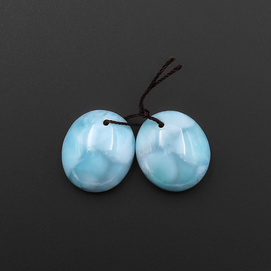 Natural Blue Larimar Oval Earring Pair Drilled Matched Gemstone Beads A6