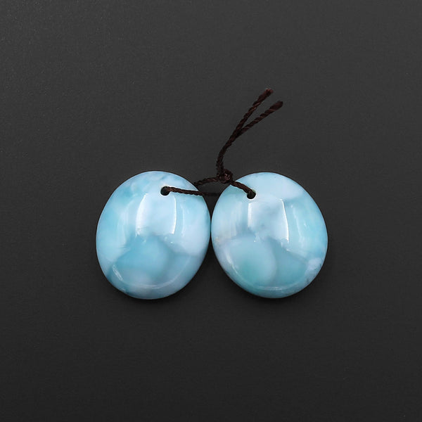 Natural Blue Larimar Oval Earring Pair Drilled Matched Gemstone Beads A6